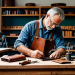 Leatherworker at Work**

"A professional leatherworker in a well-lit workshop, fully clothed in appropriate work attire, carefully stitching a leather wallet. Various leather tools are neatly arranged on the workbench. Safe for work, perfect anatomy, correct proportions, family-friendly, high-quality realistic photo, modest environment."

**