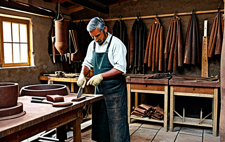 **

A craftsman meticulously preparing leather in a traditional workshop, surrounded by tools and hides. He is fully clothed in appropriate work attire. The setting is a rustic tannery with vats and drying racks. The image should convey the artistry and skill involved in leather preparation. safe for work, appropriate content, professional, perfect anatomy, natural proportions, high quality.

**
