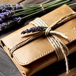 가죽공예 제품 포장법 - Rustic Elegance**

"A close-up shot of a handcrafted leather wallet wrapped in kraft paper, tied wit...