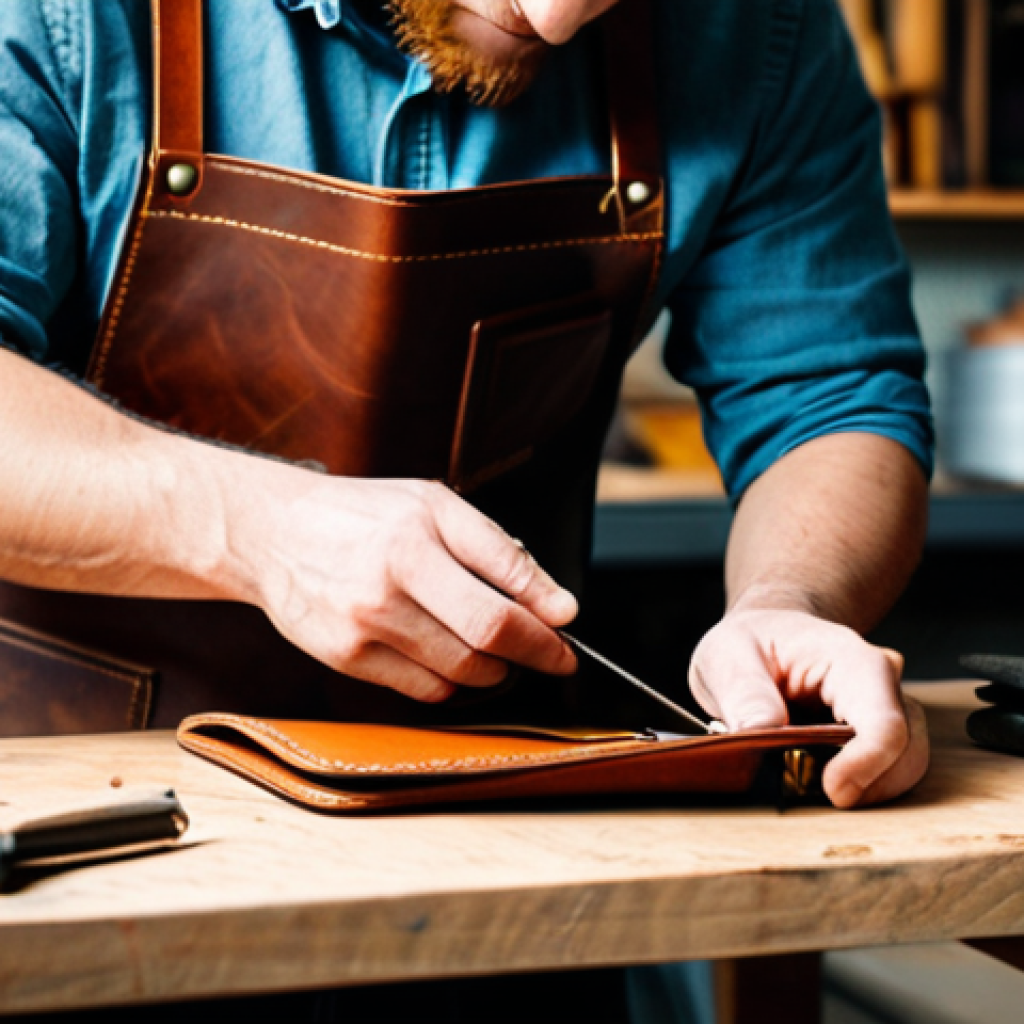 가죽공예 DIY 키트 - Leather Wallet Creation**
"A crafter's hands working on a vegetable-tanned leather wallet, using tr...