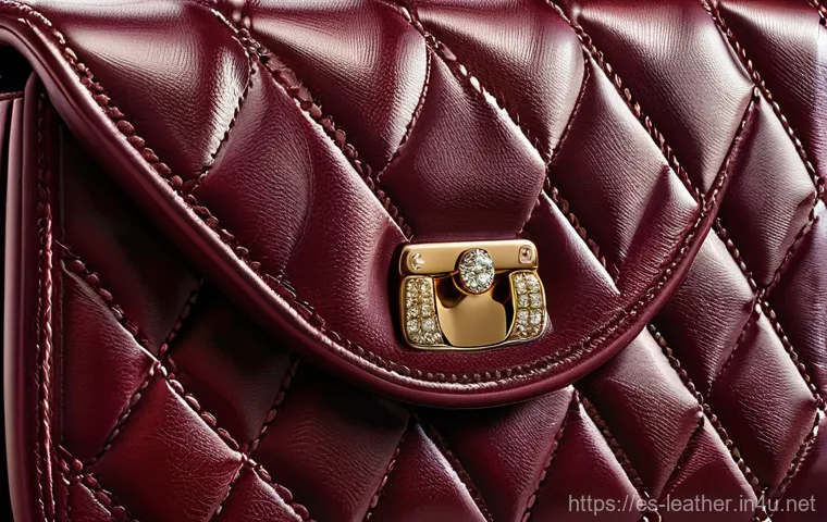 가죽공예 손잡이 퀼팅 - **Prompt:** A luxurious close-up of a meticulously crafted quilted leather handle on an elegant hand...