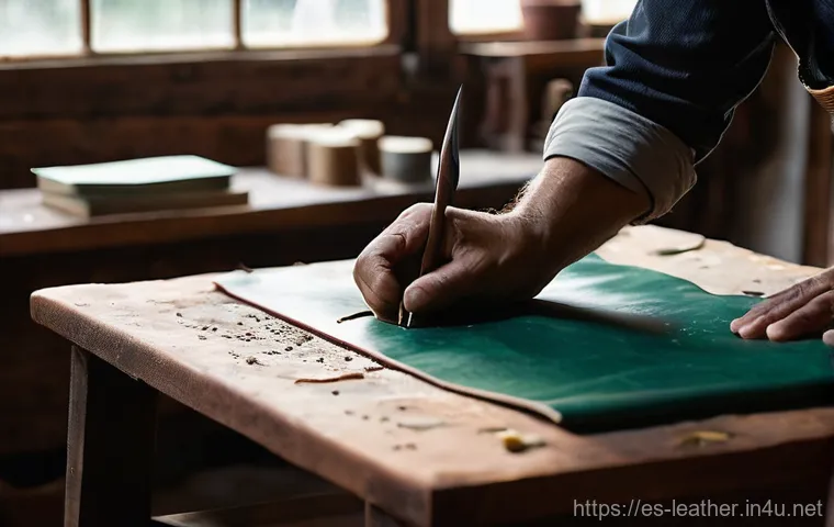 가죽공예 가방 제작법 - **Prompt 1: The Artisan's Hands at Work, Transforming Raw Leather**
    "A close-up, highly detailed...