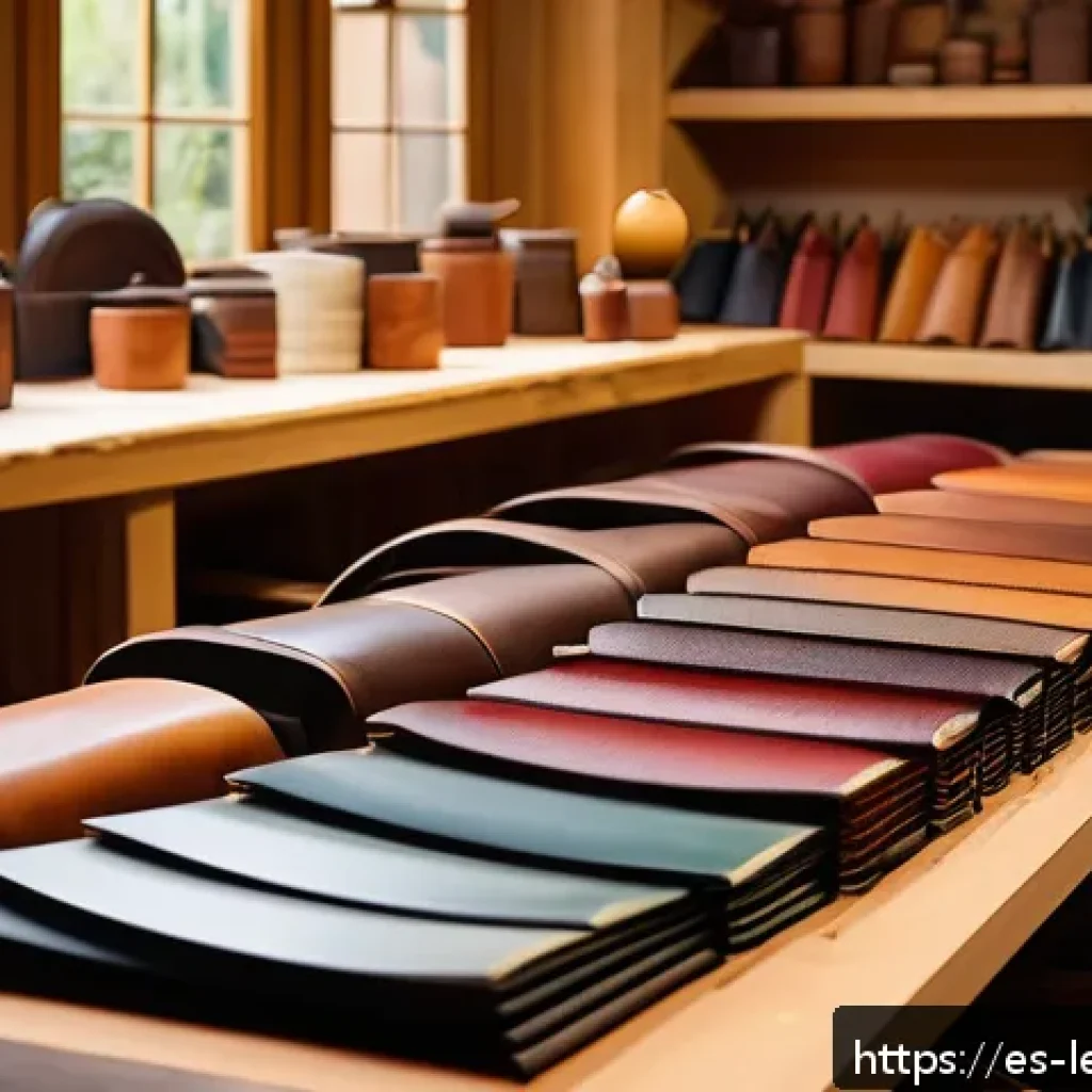 가죽공예 수입   수출 - A high-end leather workshop scene in Europe, showcasing artisans crafting luxury leather goods using...